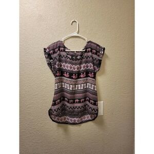 Pink Rose Elephant Print Boho Blouse Size XS